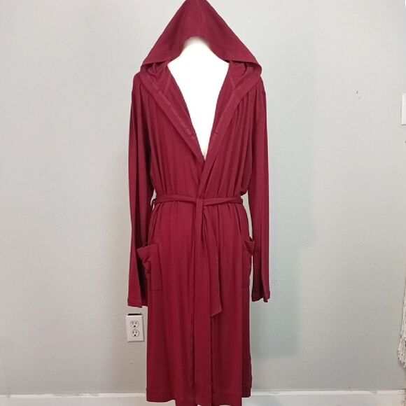 Natori Men Burgundy Hooded Robe sz M - Picture 2 of 15